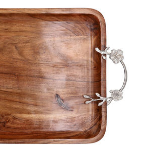 Stylish Natural Wooden Serving <b>Tray</b> With Black Metal Handles Kitchenware Home and Hotel <b>Snacks</b> & Juice Serving <b>Tray</b> - Product Image 6