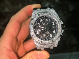 Montre chronographe de luxe pour homme, demi-sertie de diamants noirs MIYOTA, acier inoxydable, verre, édition limitée, mode unique - Product Image 3