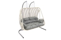 Fauteuil suspendu double en macramé et bois fait main, style moderne, pour extérieur, hôtel, patio, avec support Kugu Relax Macramé