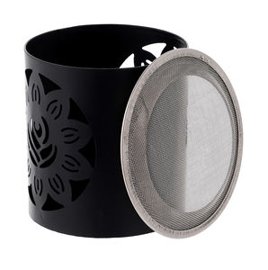 Round Shape Metal Iron Black Coated Incense Burner Loban Dhoop <b>Oud</b> Fragrance <b>Bakhoor</b> Burner & Net Design Set of 2 Home Usage - Product Image 4