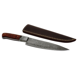 Cuchillo de chef forjado de primera calidad, hoja de acero de Damasco, mango de madera, cuchillo de cocina hecho a mano duradero, respetuoso con el medio ambiente de Pakistán - Product Image 3
