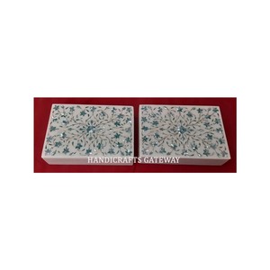 ออกแบบที่ดีที่สุดของอินเดียหินอ่อนสีขาวบริสุทธิ์ฝังมุกสีฟ้าแม่ของกล่องเครื่องประดับสำหรับตกแต่งบ้านและของขวัญธุรกิจในปริมาณมากปริมาณ - Product Image 1