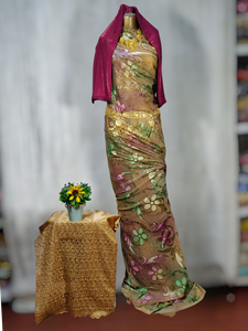 Ensemble de robe en velours Maqbal violet éclatant, tissé jacquard sergé imprimé, 50% coton 50% polyester, tissu doux pour femmes et filles - Product Image 2