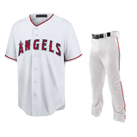 Set Jersey Baseball Angels Putih Bermotif Lengan Pendek Bahan Tackle Twill Pria Regular Fit Bernapas Cepat Kering Musim Panas 100% Poliester
