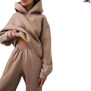 Ensemble de survêtement en polyester personnalisé pour femme, sweat-shirts et pantalons de survêtement unis, vente en gros, collection 2026 - Product Image 3