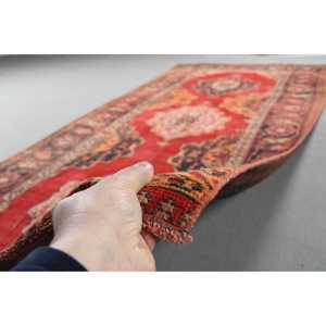 Alfombra de 4,7x11,1 pies, Alfombra Turca Vintage, Alfombra de Lana a Rayas Rojas y Negras - Product Image 5