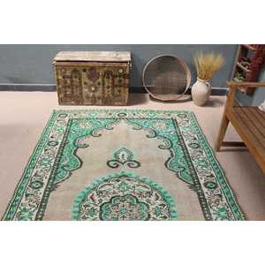 Alfombra vintage, alfombra grande de 5.2x9.2 pies, alfombra verde con lunares - Product Image 4