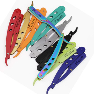 Rasoir de barbier droit doré avec manche pliable et support pour rasoir de coupe de barbe pour hommes, personnalisable avec logo, 1 pièce - Product Image 2