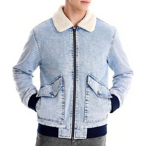 Servicio OEM elegante chaqueta vaquera azul para hombre con cremallera de piel puño elástico algodón hecho Streetwear chaqueta vaquera para hombre abrigo - Product Image 4