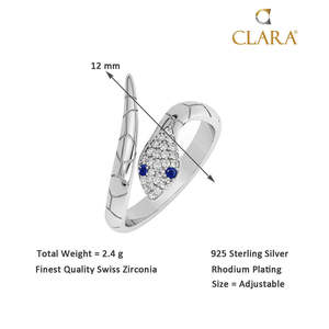 NOVAMART Fine Romantic 925 Sterling <b>Silver</b> Snake Finger <b>Ring</b> <b>Adjustable</b> Band with Pear Cut Diamond Rhodium Plated Cute Style Who - Product Image 5