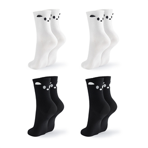 Chaussettes en coton tricoté respirantes pour femmes - Motif animal mignon Noir et blanc Design simple Chaussettes coréennes à usage quotidien - Icône C - Product Image 1