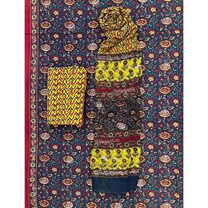 Khadi <b>Block</b> <b>Printed</b> Unstitched Cotton Salwar Kameez Set Chiffon Dupatta Modern Indian Ethnic Clothing for Party Wear Latest - Product Image 1