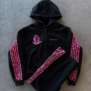 Conjunto Deportivo de Alta Calidad con Cremallera y Franjas Laterales para Hombre, Chaqueta Cortavientos Personalizable, Conjunto de Pantalones Deportivos y Sudadera con Capucha - Product Image 1