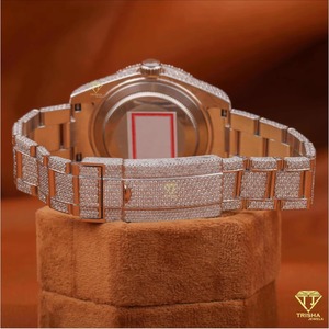 นาฬิกาข้อมือ Bling trendsetters VVS นาฬิกาโมโนโครมหน้าปัดสีฟ้าแสดงวันที่โรมันเต็มรูปแบบ - Product Image 5