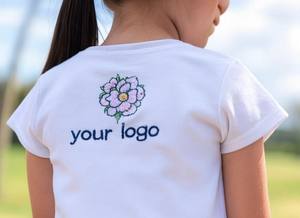 Camiseta de algodón peinado 100% bordada personalizada para niñas Premium Heavyweight Casual Top Collar Logo espalda sólido varios tamaños - Product Image 1