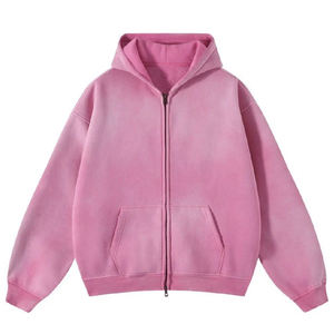 เสื้อมีฮู้ดซิปรูดซิปสำหรับผู้ชาย, เสื้อฮู้ดเปิดไหล่ทรงหลวมมีซิปหนามาก450 GSM ขนาดใหญ่พิเศษ - Product Image 1