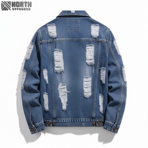 Chaqueta de mezclilla Vintage para hombre personalizada sólida informal de algodón de lona cuello vuelto botones cubiertos logotipo frontal transpirable nuevo estilo - Product Image 6