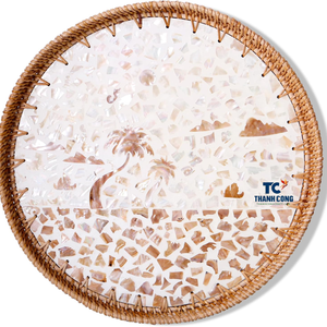 Elégant plateau MOP fait main plateau en nacre avec plateau de service décoratif en rotin fabriqué au Vietnam - Product Image 1