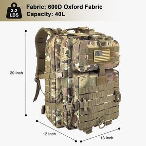 Sac à dos tactique camouflage multifonction de haute qualité pour la randonnée, la chasse, la salle de sport, les voyages, réglable, unisexe, imperméable - Product Image 2