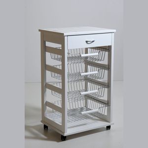 Chariot de rangement moderne en bois massif de hêtre avec tiroir supérieur en bois, roues en plastique et poignées en fer pour usage quotidien - Product Image 1