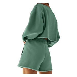 Ensemble deux pièces en coton peigné et polyester personnalisé avec logo, col rond, sweat-shirt pour femmes, longueur genou, grande taille, séchage rapide - Product Image 2