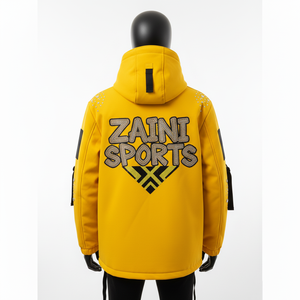 Veste Softshell de haute qualité 320GSM Jaune Panneaux noirs Imperméable Coupe-vent Logo personnalisable Veste softshell pour homme - Product Image 2