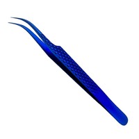 Pinzas de pestañas azules de plasma de primera calidad, logotipo personalizado, acero inoxidable, punta recta para extensiones de pestañas perfectas
