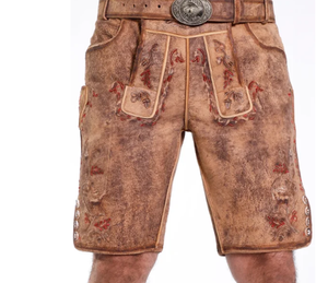 Pantalones cortos Lederhosen alemanes de alta calidad para hombre, disfraz bávaro Oktoberfest marrón antiguo 100%, pantalones de cuero de ante de cabra genuino - Product Image 2