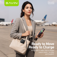 BAVIN Vente en gros PC1121S 10000mah 30W 60CM Câble de rétraction automatique Banque d'alimentation rétractable avec affichage LED