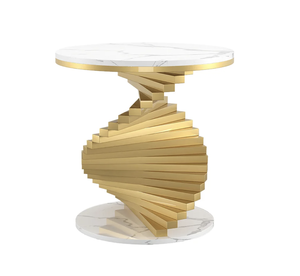 ใหม่โต๊ะข้างโต๊ะสำหรับตกแต่งทำด้วยมือสไตล์โมเดิร์นหรูหราด้านบนหินอ่อนมีกรอบไม้ทรงรีสำหรับใช้ในบ้านโรงแรม - Product Image 4