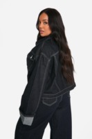 Veste en jean oversize noire unie pour femme 2025 – Tissu en coton de haute qualité, col montant, style urbain