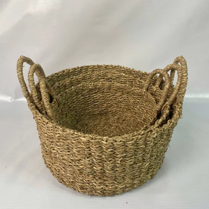 Set of 3 Round Woven Seagrass Decorative <b>Storage</b> <b>Baskets</b> - Product Image 1