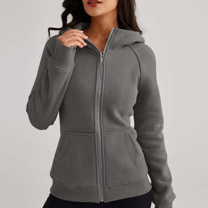 Sweat à capuche personnalisé pour femme, fermeture éclair sur le devant, 100% coton polaire, respirant, anti-boulochage, séchage rapide, service OEM personnalisé - Product Image 5