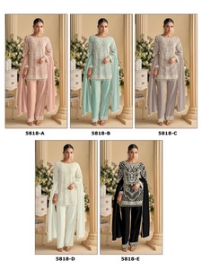 Traje de georgette de visón pesado con bordado de lentejuelas - Product Image 6