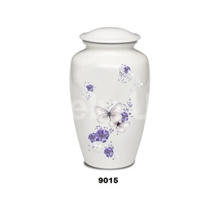 Urna de cremación de mariposas Diseño femenino púrpura colorido con flores-Urna funeraria blanca-Urna grande de tamaño adulto para cenizas humanas - Product Image 1