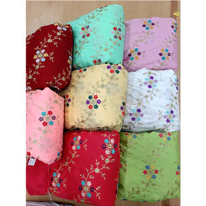 Tissu chinon de style moderne haut de gamme, brodé de fleurs et de perles, doux et fluide, uni et teint, pour accessoires de mariage - Product Image 1