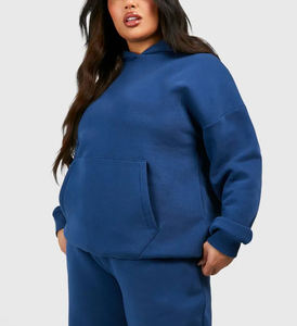 Sudadera de Invierno de Alta Calidad al por Mayor, Estilo Hip Hop, Azul Sólido, Bordado Personalizado en la Parte Delantera, 2 Costuras, Hombros Caídos, Talla Grande - Product Image 5