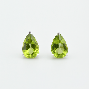 Wholesale Sterling Silver Rhodium-Plated Peridot Pear Cut <b>Stud</b> <b>Earrings</b> Trendy Prong Setting Children's Wedding Party Gift - Product Image 3