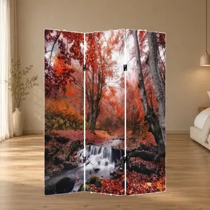 Paravent pliant en toile double face avec motif de cascade dans une forêt d'automne - Product Image 2