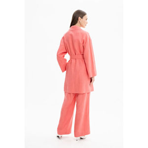 Ladies Reversible Linen Bomber <b>Jacket</b> with Belt Solid Short Coat for Spring - Product Image 4