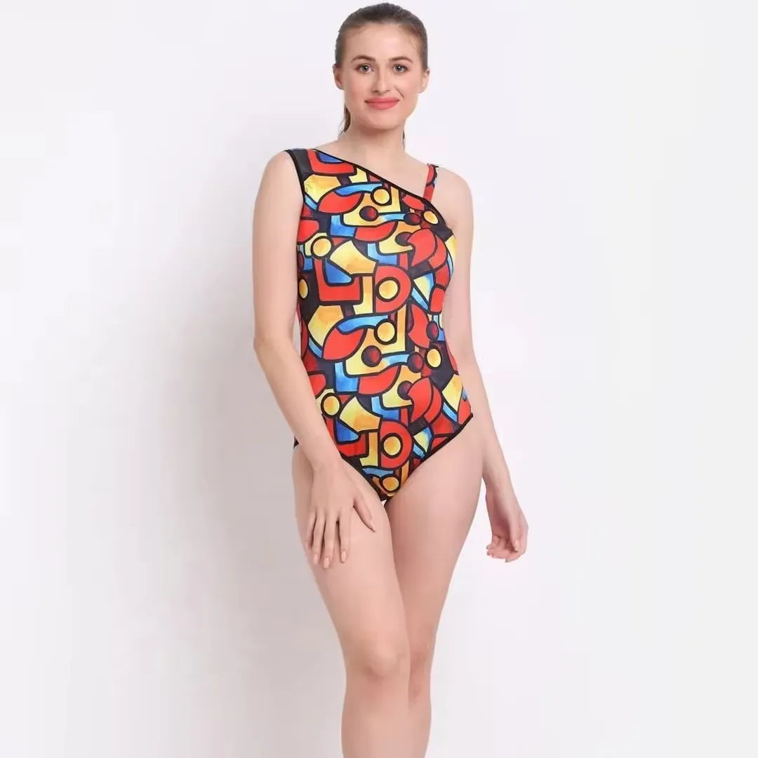 OEM Custom Designer Swimwear Adjustable Straps Geometric Print Ring Rushed 2 Piece Bikini Set For Women