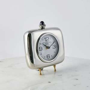 Shiny Polish Metal <b>Clock</b> With Gold Legs Footed Base Decorative Room Decor <b>Alarm</b> <b>Clock</b> Easy Portable - Product Image 1