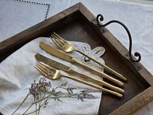 Couverts en laiton de haute qualité de haute qualité cuillère couteau fourchette ensemble prix bas avec manche en acier inoxydable couleur or - Product Image 2