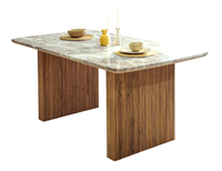 Table de salle à manger avec dessus en marbre de Toronto avec motif vertical pieds en bois de manguier naturel massif Table de salle à manger durable et écologique