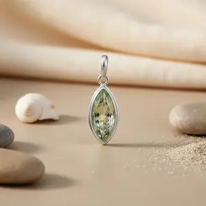 Pendentif géométrique en or rose 18 carats en platine pour femmes, argent 925 rhodié avec améthyste verte, diamant, perle - Product Image 2