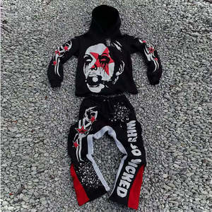 Conjunto de chándal apilado personalizado de alta calidad con estampado abullonado personalizado, chándal acampanado transpirable de algodón/poliéster/LICRA para niños - Product Image 3