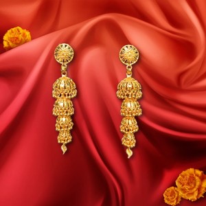Boucles d'oreilles à bas prix serties de boucles d'oreilles de style Jhumka plaqué or 22CT de conception traditionnelle bijoux pour femmes - Product Image 2