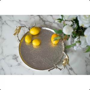 Nouveauté Plateau de service pour aliments et fruits en métal artisanal à un seul niveau, argenté brillant, lavable au lave-vaisselle, pour les événements et les festivals - Product Image 1