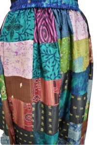 Jupe longue 100% soie, Patchwork jupe sari faite à la main Inde livraison gratuite grande taille - Product Image 4