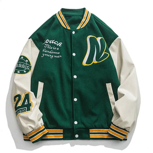 แจ็คเก็ตวาร์ซิตี้ผู้ชายขายส่ง ปักอักษรแบบเชนิลล์ตามสั่ง เสื้อเบสบอลสไตล์วิทยาลัย เสื้อผ้าลำลองแนวสตรีท รับผลิตแบบ OEM - Product Image 1